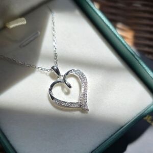 NWT Sterling Silver Moissanite Heart Necklace, Engraved 'Forever & Always  18+3"